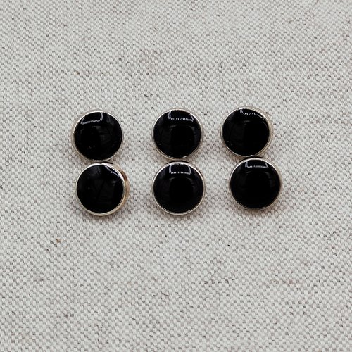 Bouton métal fantaisie rond noir et doré par lot de 6