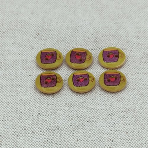 Lot 6 boutons en bois fantaisie