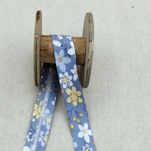 Biais fantaisie fleurs bleu