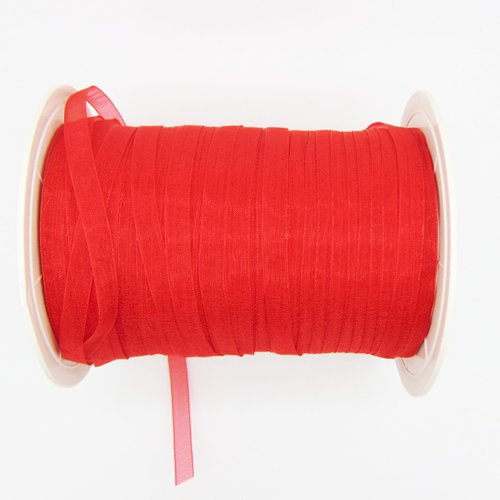 Ruban organza, rouge, largeur 6 mm, vendu par lot de 10 mètres (o-026)
