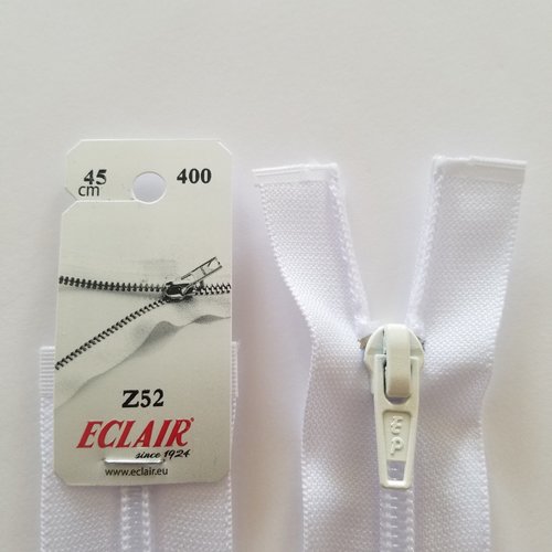 Fermeture éclair, nylon, séparable, blanc, longueurs de 45 à 95 cm, vendu à l'unité (z52-400)