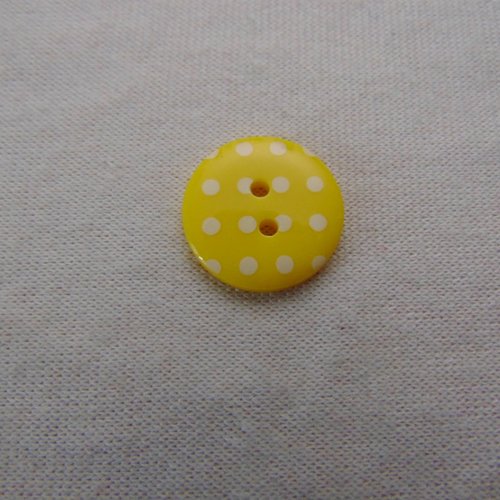 Bouton jaune à pois blanc, diamètre 15 mm, vendu par lot de 4 boutons (bo-2357)