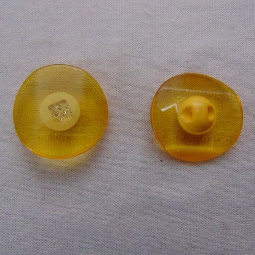 Bouton jaune avec strass, diamètre 22 et 30 mm, vendu par lot de 4 boutons (bo-2409)