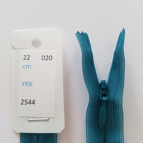 Fermeture éclair, nylon, invisible, bleu canard, longueurs de 22 à 60 cm (y-020)