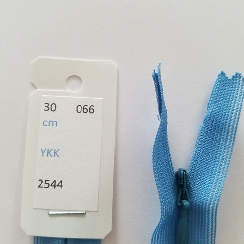 Fermeture éclair, nylon, invisible, bleu eau, longueur 30 cm (y-066)