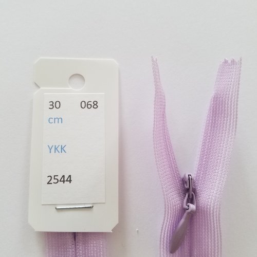 Fermeture éclair, nylon, invisible, lilas, longueur 30 cm (y-068)