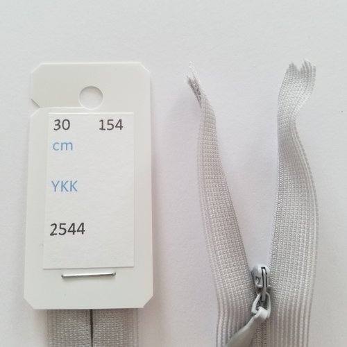 Fermeture éclair, nylon, invisible, gris perle, longueur 30 cm (y-154)