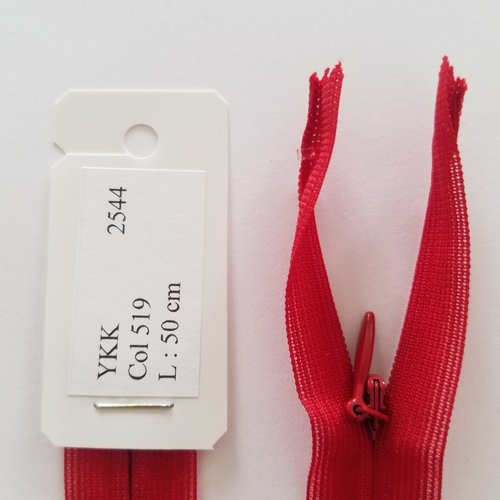 Fermeture éclair, nylon, invisible, rouge carmin, longueur 50 cm (y-519)