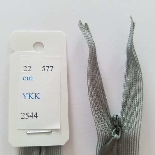 Fermeture éclair, nylon, invisible, gris, longueurs de 22 à 60 cm (y-577)