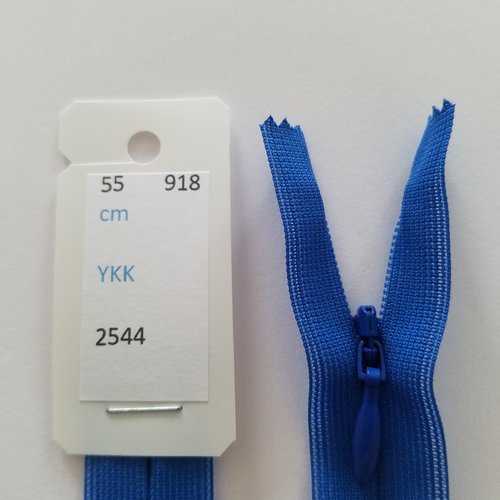 Fermeture éclair, nylon, invisible, bleu roi, longueur 55 cm (y-918)