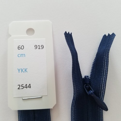 Fermeture éclair, nylon, invisible, bleu bic, longueur 60 cm (y-919)