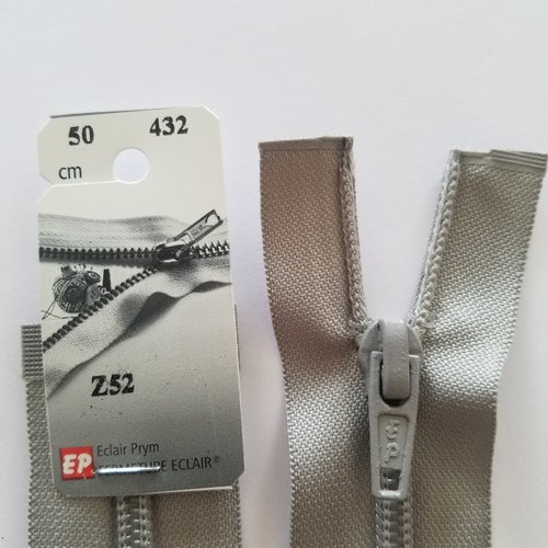 Fermeture éclair, nylon, séparable, gris clair, longueurs de 45 à 95 cm, vendu à l'unité (z52-432)