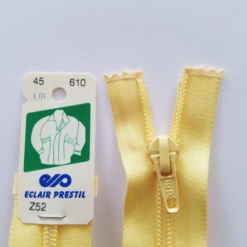 Fermeture éclair, nylon, séparable, jaune paille, longueur 45 cm, vendu à l'unité (z52-610)