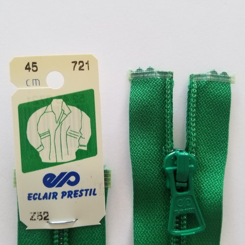 Fermeture éclair, nylon, séparable, vert émeraude, longueur 45 cm, vendu à l'unité (z52-721)