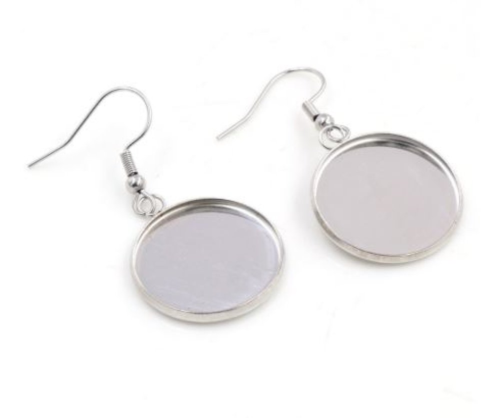 ★ 10 boucles d/'oreille dormeuses avec support cabochon 25 mm en métal argenté ★