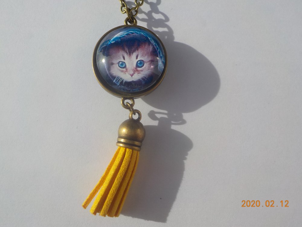 Collier Chat Double Face Chaine Jaune Bleu Un Grand Marche