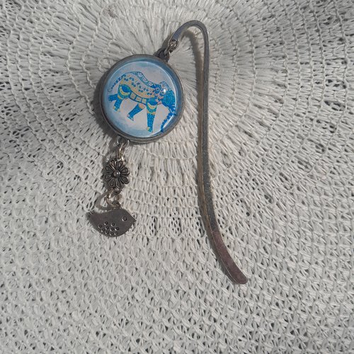 Marque page artisanal éléphant bleu