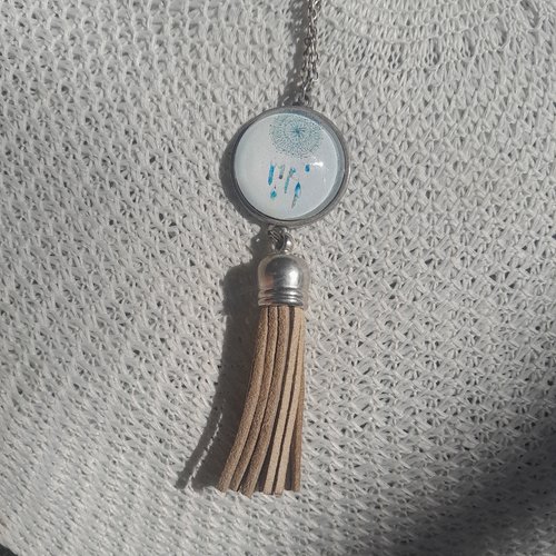 Collier sautoir image attrape rêve cabochon de verre