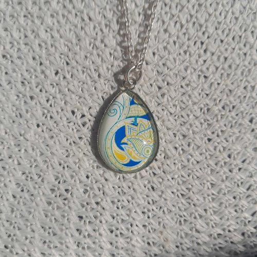 Bijou collier sautoir pendentif cabochon goutte