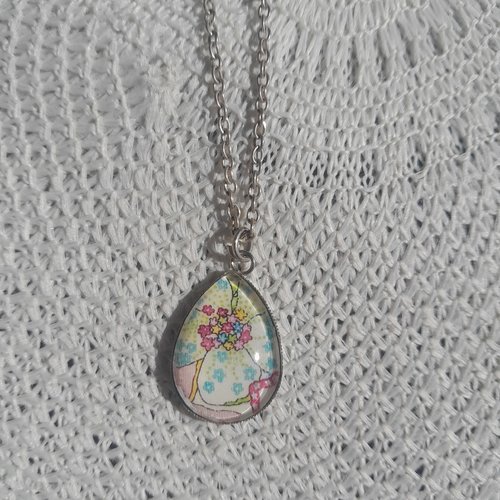 Pendentif goutte dessin liberty multicolore