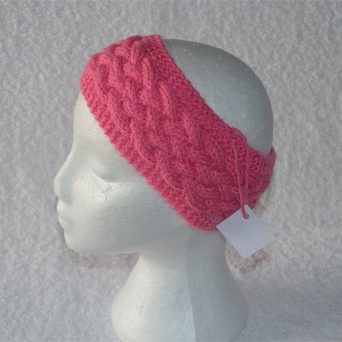 Bandeau laine fantaisie rose pour femme