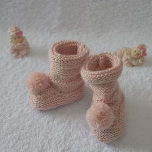 Chaussons laine roses clairs fantaisies pour petite fille 0/3 mois