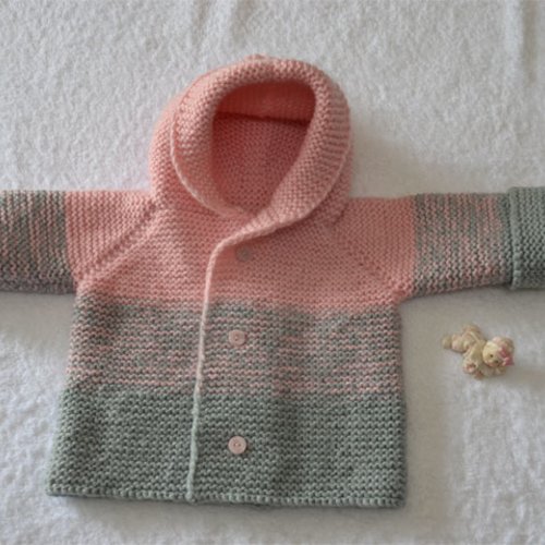 Manteau paletot ou veste à capuche en laine rose/gris pour petite fille 0/3 mois