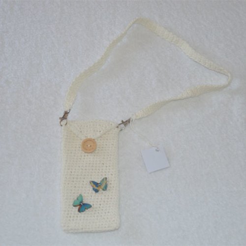 Pochette écru fantaisie neuve en coton pour téléphone ou autres objets
