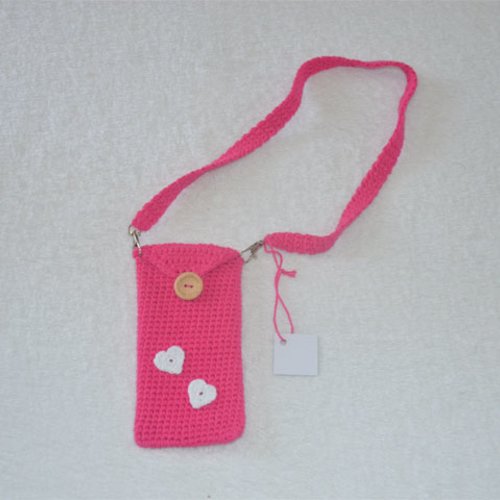 Pochette rose/blanche fantaisie neuve en coton pour téléphone ou autres objets