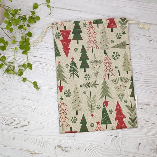 Pochon cadeau en tissu réutilisable pour noël, papier cadeau écoresponsable et écologique - taille s