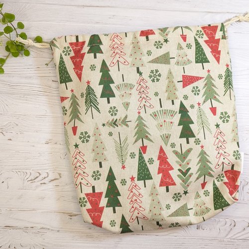 Pochon cadeau en tissu réutilisable pour noël, papier cadeau écoresponsable et écologique - taille m