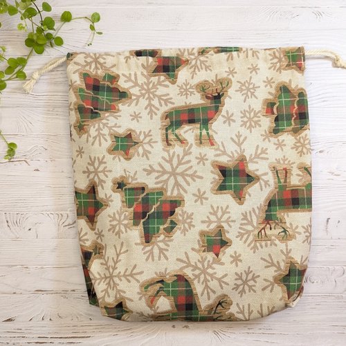Pochon cadeau en tissu réutilisable pour noël, papier cadeau écoresponsable et écologique - taille m