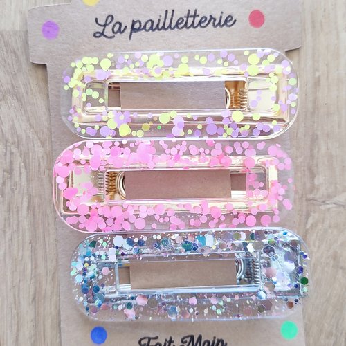 Trio de barrettes pailletées en résine - fait main