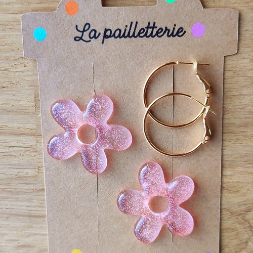 Boucles d'oreilles pampilles fleurs  en résine - fait main