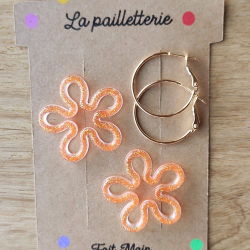 Boucles d'oreilles pampilles en résine pailettée - fait main