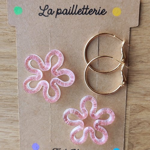 Boucles d'oreilles pampilles en résine pailettée - fait main