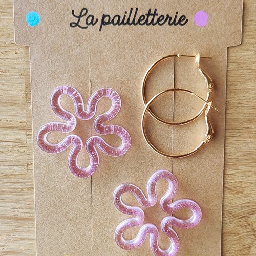 Boucles d'oreilles pampilles en résine pailettée - fait main