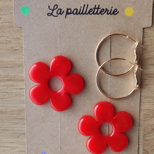 Boucles d'oreilles pampilles fleurs  en résine - fait main