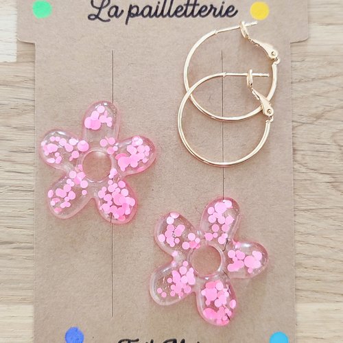 Boucles d'oreilles pampilles fleurs en résine - fait main