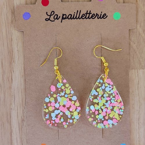 Boucles d'oreilles pampilles gouttes en résine - fait main