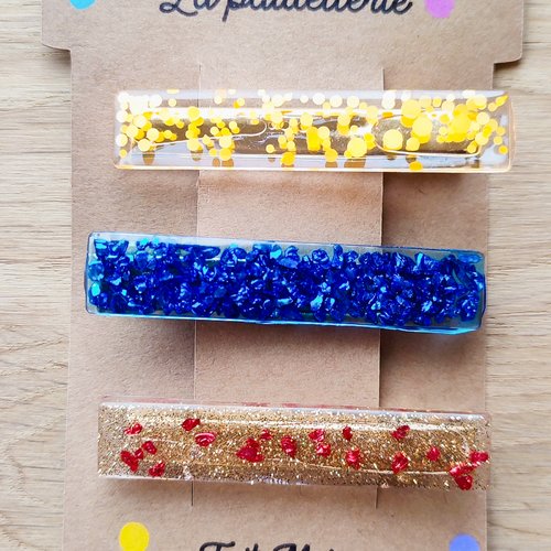 Trio de barrettes pailletées en résine - fait main