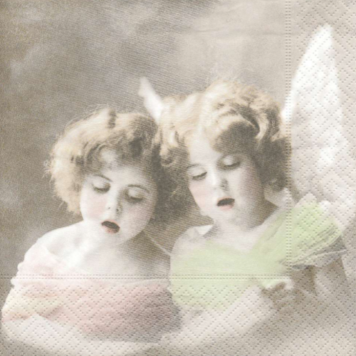 1 serviette en papier vintage - fillettes - anges - ref 59