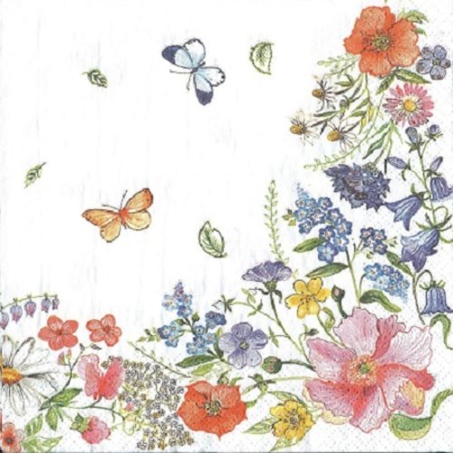 1 serviette en papier fleurs - coquelicots - papillons - ref 128