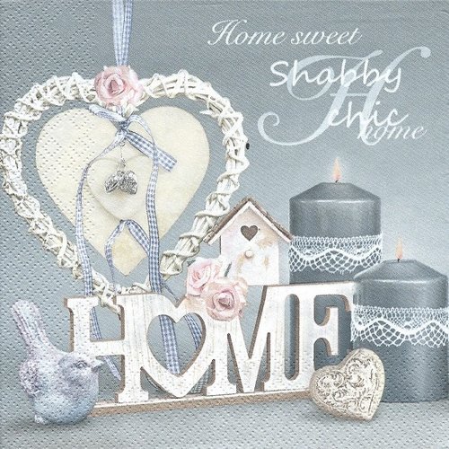 1 serviette en papier shabby chic - home sweet home - ref 308