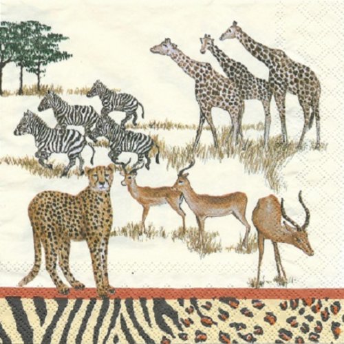 1 serviette en papier afrique - animaux de la savane - ref 397