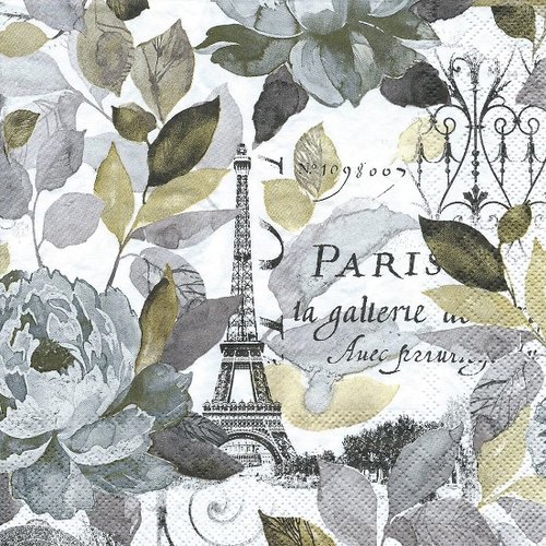 1 serviette en papier paris - tour eiffel - fleurs - ref 420