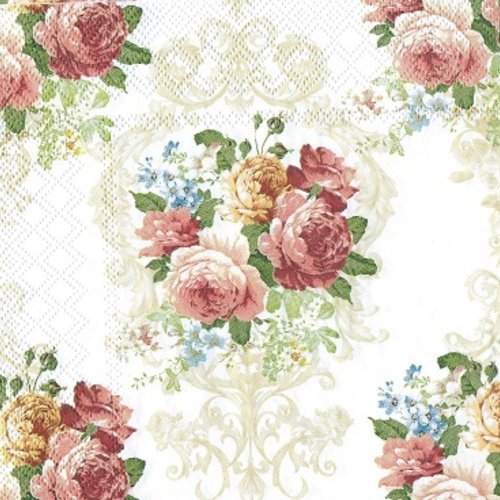 1 serviette en papier bouquet de roses - fleurs - ref 468