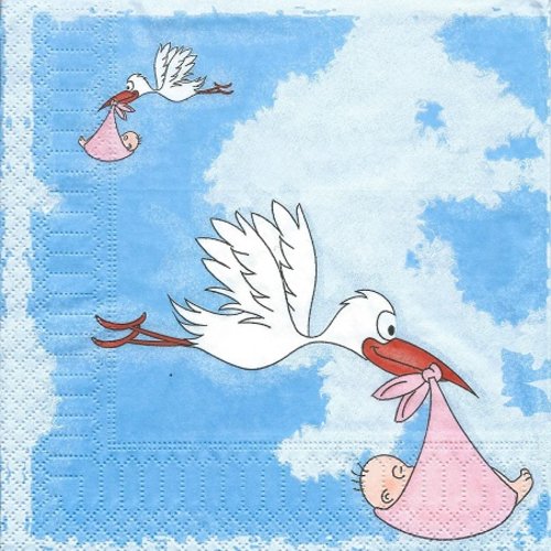 1 serviette en papier cigogne - naissance - ref 480