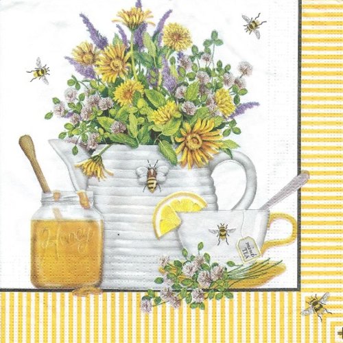 1 serviette en papier abeille - miel - fleurs - ref 489