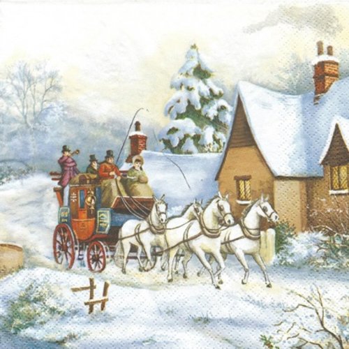 1 serviette en papier noel - paysage d'hiver - ref 604